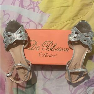 Glittery silver heels with gem detailing